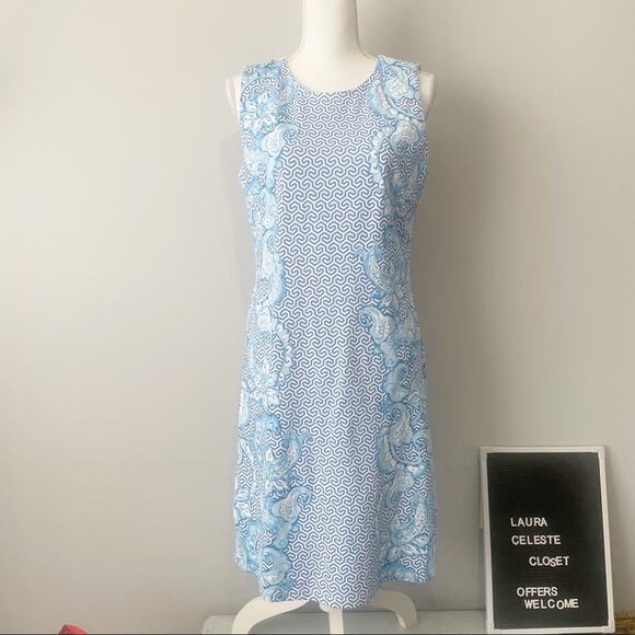 J McLaughlin blue floral shift dress sleeveless sundress size medium - Picture 2 of 8